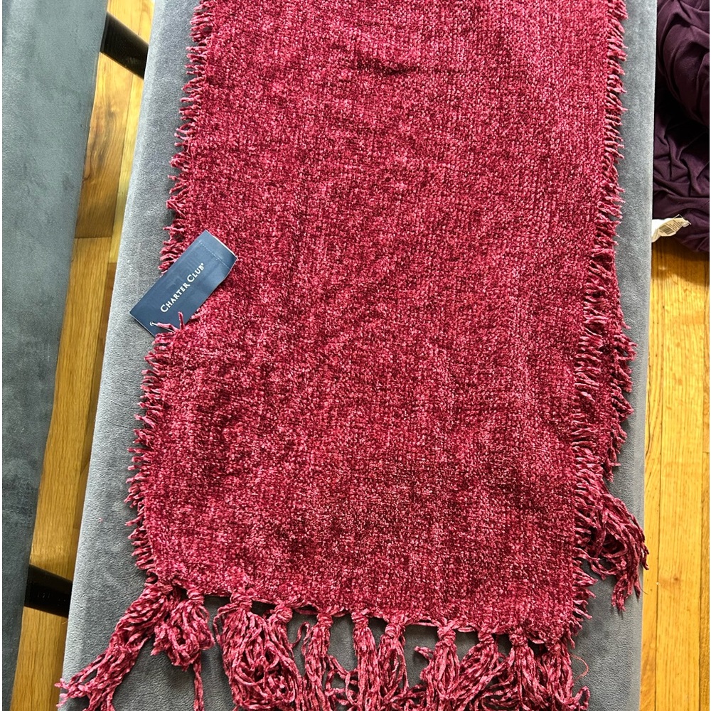 NWT Charter Club scarf wine color, chenille like feel and look.